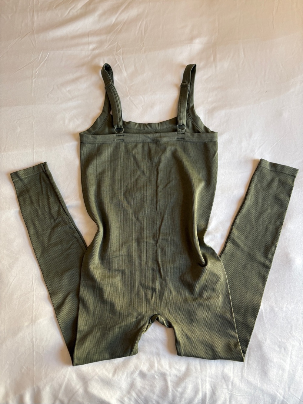 Anwnd Olive Green Ribbed Jumpsuit Indie Earthy Athleisure Bodycon Loungewear - Picture 3 of 5